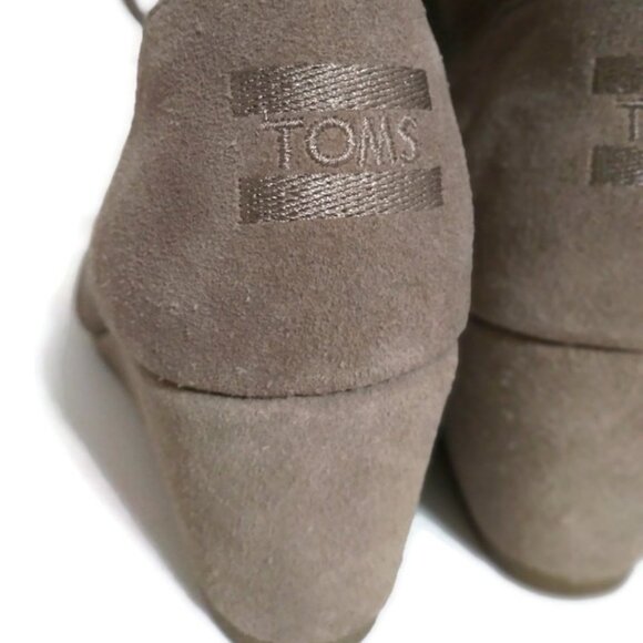 Toms Ankle Boot 8.5 Wedge Comfort Desert Taupe Suede Lace Up Tan - Picture 7 of 10